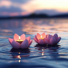 Wall Mural - Pink lotus candles float