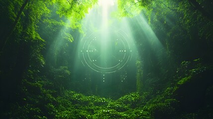 Aufkleber - Stunning Lush Verdant Rainforest Canopy with Soft Sunlight Filtering through the Dense Green Leaves and Foliage Creating a Serene and Captivating Natural Scene