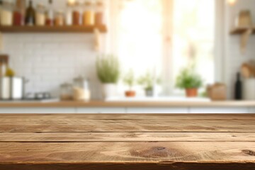 Canvas Print - Empty wood table top and blur bokeh backgrounds furniture hardwood.