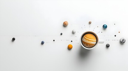 Poster - A captivating and surreal scene depicting a coffee cup with miniature planets orbiting inside merging the everyday object with the vastness of space  This digital creation combines imagination