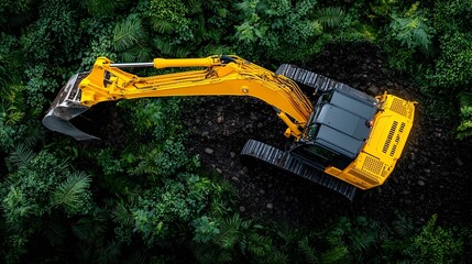 Poster - Backhoe arm extended and poised above an open trench ready for construction work on an infrastructure or building project site  The heavy machinery is prepared to dig