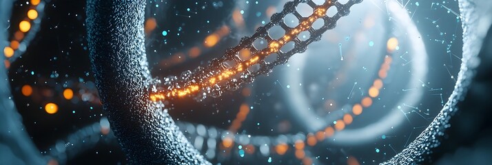 Aufkleber - Captivating digital featuring a DNA strand glowing and swirling within a dynamic futuristic vortex  The image evokes a sense of technology science and the beauty of molecular structures