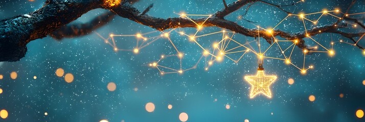 Aufkleber - Captivating digital visualization of glowing interconnected stars forming mesmerizing cosmic constellations in a vast atmospheric night sky