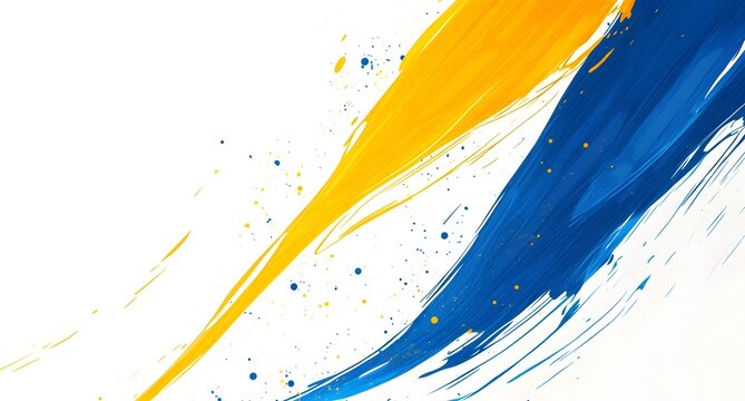 Blue and yellow background vector with abstract shapes, splashes of paint, and dynamic lines. Abstract background for presentation or poster design.