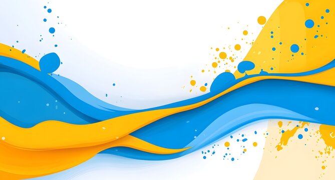 Blue and yellow background vector with abstract shapes, splashes of paint, and dynamic lines. Abstract background for presentation or poster design.