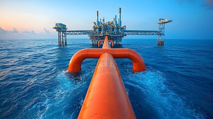 Poster - Converging pipelines forming a central hub representing the interconnected global energy infrastructure and distribution networks that facilitate the flow of essential resources like oil gas