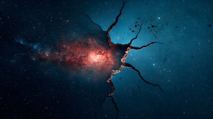 Poster - Cracked pavement revealing a mysterious and ethereal galaxy beneath blending the boundaries between reality and fantasy in a captivating and visually striking composition