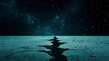 Poster - Cracked pavement reveals a breathtaking galaxy beneath seamlessly blending the realms of reality and fantasy in a mesmerizing and thought provoking visual narrative