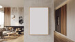 © Kasorn - Frame mockup, Living room wall poster mockup. Interior mockup with house background. 3D render.