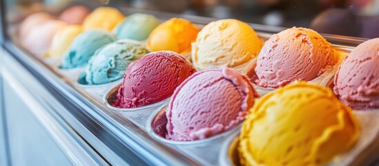 Canvas Print - Colorful scoops of ice cream in a display case.