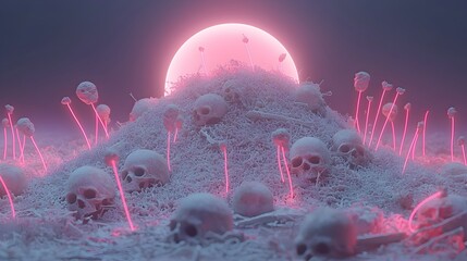 Aufkleber - Ethereal Neon Bone Pile   Eerie Surreal Abstract Glowing Composition with Vibrant Colorful Lighting Effect Adding a Haunting Mysterious Atmosphere