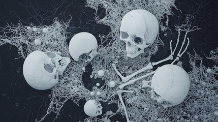 Aufkleber - Ethereal Skeletons Resting Beneath Autumnal Tree Branches   A Moody Portrayal of Nature s Duality Exploring the Coexistence of Life and Death