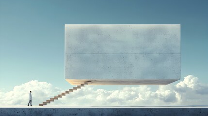 Poster - Floating Staircase Ascending into the Ethereal Sky an Optical Illusion of Endless Ascent Evoking a Sense of Boundless Possibility and Transcendent Imagination
