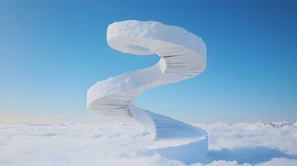 Poster - Floating staircase leading into the boundless sky creating an optical illusion of endless ascent and transcendent A surreal minimalist