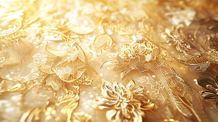 Luxurious gold lace texture with delicate patterns.