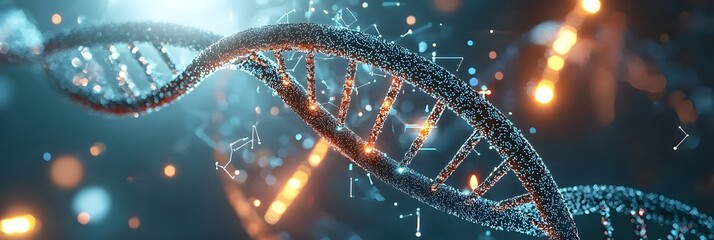 Leinwandbilder - Glowing DNA Strands Swirling in a Dynamic Digital Vortex   Abstract Conceptual Visualization of Molecular Science and Genetic Data  Futuristic Technology and Innovation Background