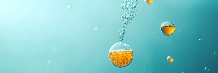 Fototapete - Mesmerizing bubbles suspended in a captivating liquid visualizing the intricate dance of chemical reactions  This digital artwork captures the ethereal beauty of scientific processes