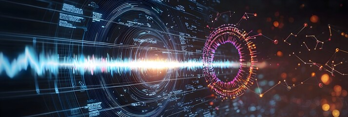 Aufkleber - Mesmerizing Quantum Waveforms Visualized as Vibrant Sound Waves  Abstract digital art background showcasing the dynamic and colorful patterns of quantum energy and particle interference