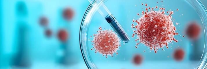 Poster - Microscopic view of cells dividing and multiplying in a petri dish style laboratory setting showcasing the scientific process of cellular growth and development