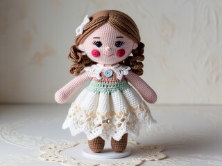 Sticker - The crochet doll is exquisitely designed and cute. It was a picture of a little girl with a sweet and gentle expression, pink cheeks, and sparkling eyes.