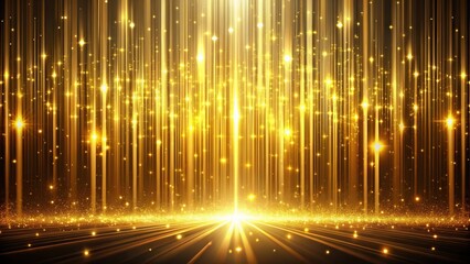 abstract background of symmetrical gold light streaks falling