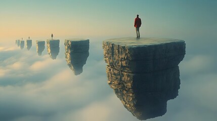 Poster - Mystical floating rocks creating a serene and ethereal path through a tranquil cloud filled skyscape inviting the viewer on a dreamlike journey of wonder and imagination