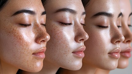 Time-lapse showcasing melasma pigmentation fading over several facial treatments, with progressive before-and-after comparisons, illustrating clear skin results