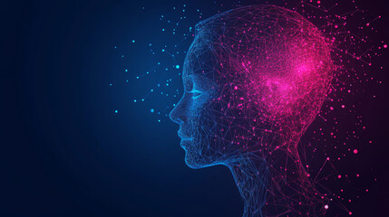 Poster - a futuristic image with a person's head and a digital face scanner, showing how technology is changi