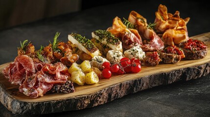 Elegant Cicchetti Platter on Wooden Board