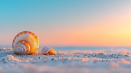 Poster - Picturesque coastal landscape featuring a tranquil beach strewn with rocks pebbles and seashells leading the eye towards a distant calming horizon  This natural