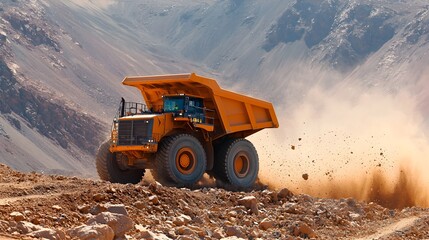 Poster - Powerful Articulated Hauler Climbing a Steep Slope Leaving a Visible Trail of Dirt and Debris as it Navigates the Rugged Terrain of a Construction or Mining Site