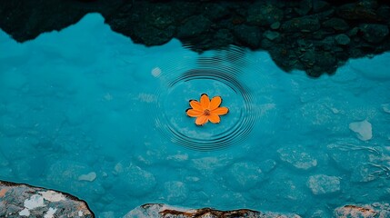 Poster - Captivating water surface with ripples and reflections creating a dreamy layered effect in front of a serene atmospheric landscape scene