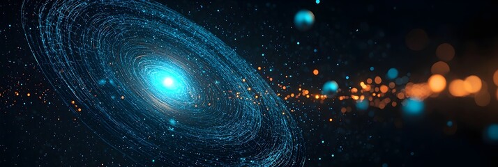 Fototapete - Spiraling tornado like vortex of dynamic particles symbolizing the chaos theory and the intense energy within the universe  Abstract digital background with a captivating swirling motion and pattern