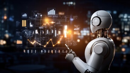 Poster - Robot Analyzing Data on Futuristic Interface