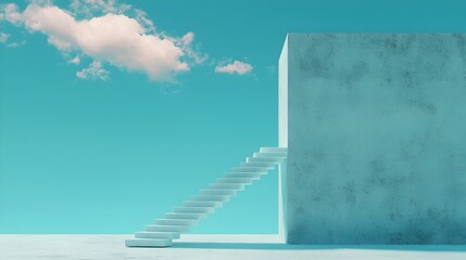 Poster - Surreal and abstract image of a floating staircase ascending into the sky creating an optical illusion of endless ascent and infinite possibilities