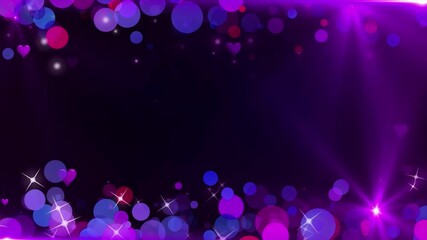 Wall Mural - abstract dark purple background with hearts and bokeh lights.