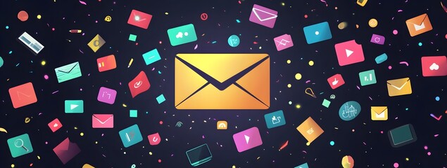 Poster - Flat vector illustration of an laptop and social media logos
