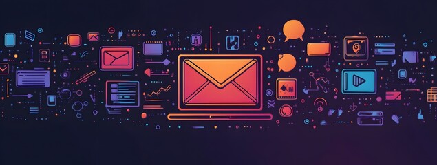 Poster - Flat vector illustration of an laptop and social media logos