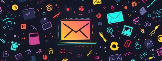 Poster - Flat vector illustration of an laptop and social media logos