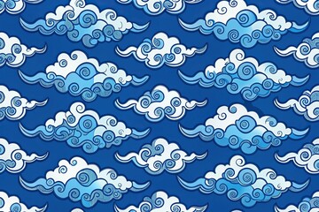 blue and white seamless pattern of asian style clouds