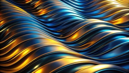 Wall Mural - blue black yellow wavy metallic abstract background