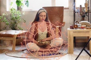 young astrologer with book at home