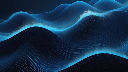 Poster - Abstract digital artwork illustration background featuring smooth, flowing lines and curves in varying shades of blue, ranging from deep navy to bright cyan, creates a sense of movement and fluidity