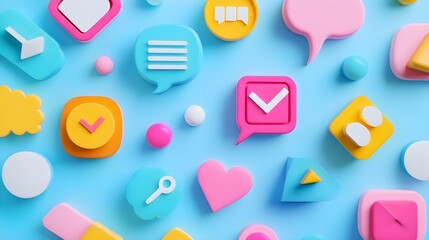 Poster - Colorful 3D Social Media Icons on Blue Background