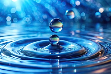 blue nature background with water drops macro photography close-up