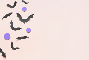 Sticker - Paper bats for Halloween party on pink background