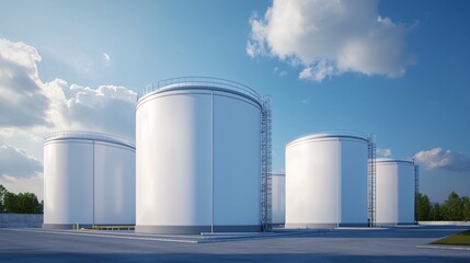 Modern industrial storage tanks in a clear blue sky environment a look at large-scale fuel and liquid holding solutions