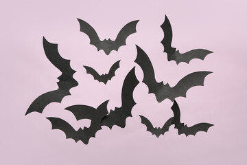 Sticker - Paper bats for Halloween party on lilac background