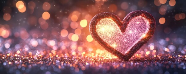 Poster - Glittering heart shape with bokeh lights, romantic atmosphere. Valentine's day and love concept
