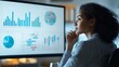 © Maharram - A woman is presenting the findings of a data analysis project. The work involved using statistics to understand business trends and develop strategies. They used digital tools for their research.